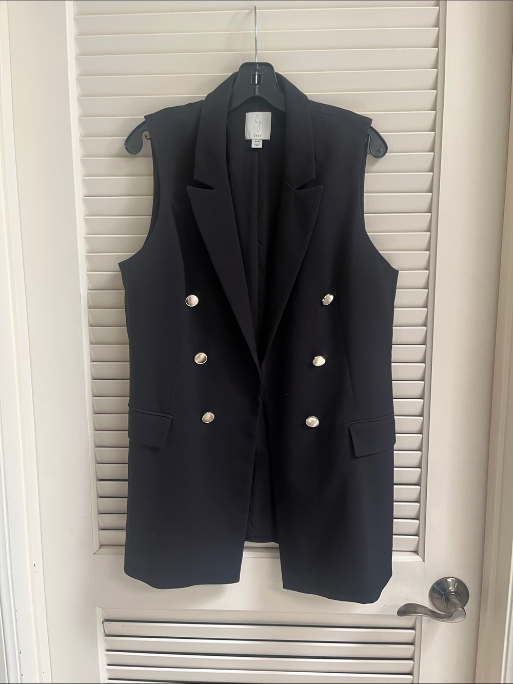 Joie Black Double-Breasted Sleeveless Blazer Vest with Gold Buttons